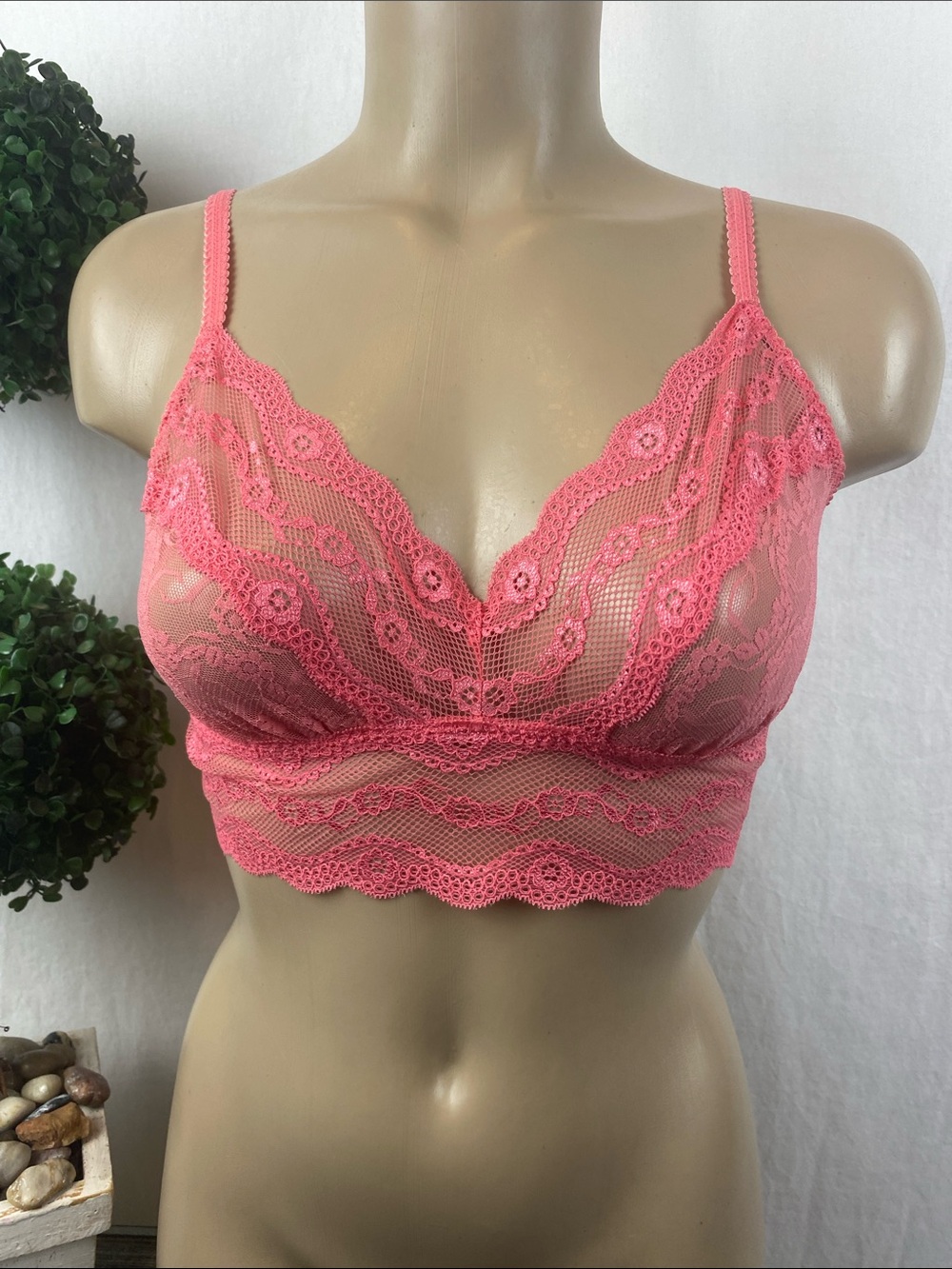 Wacoal B.Tempt’d Coral Orange Sheer Lace Bralette Bra XL NEW